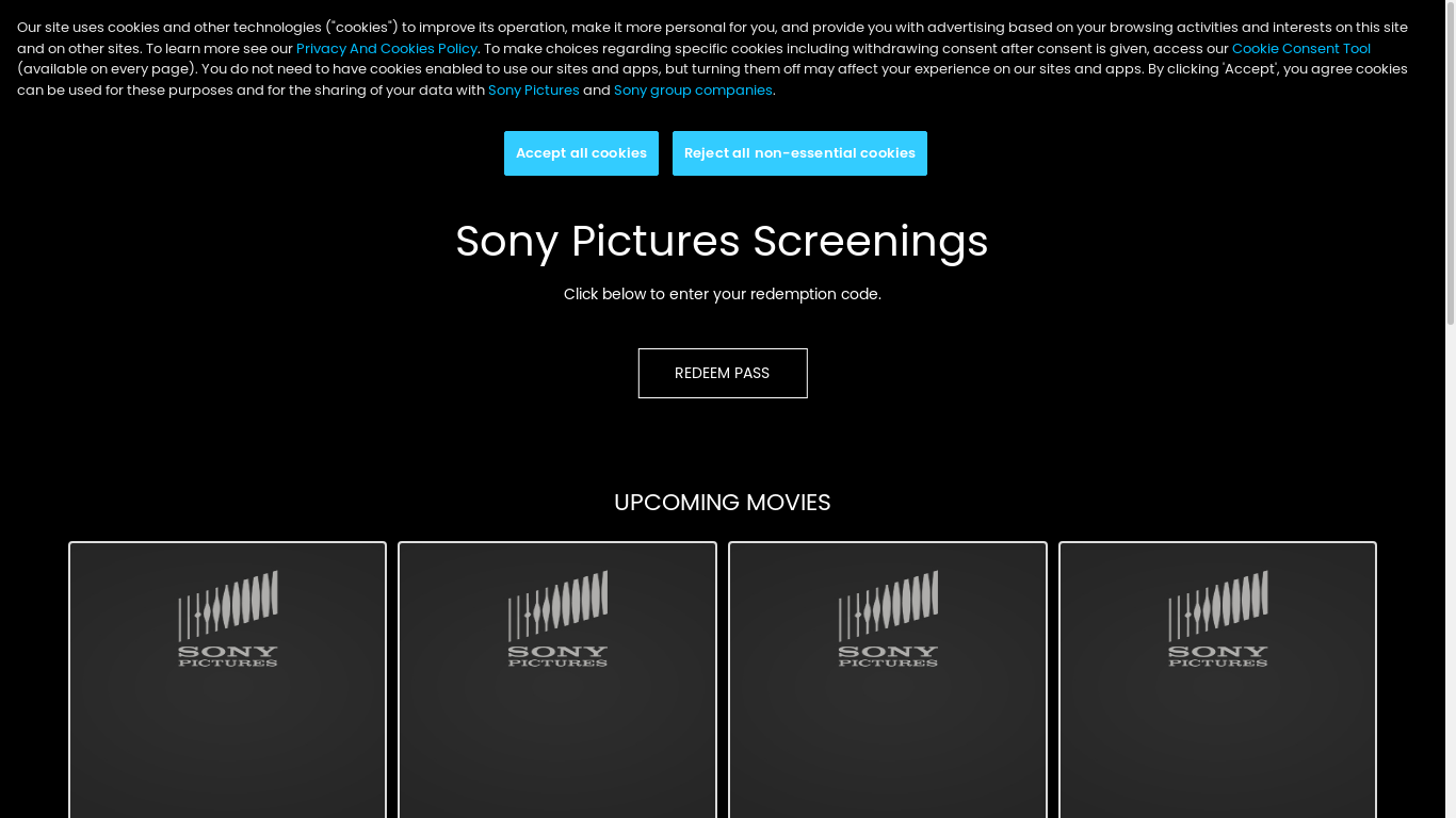 the desktop screenshot of events.sonypictures.com