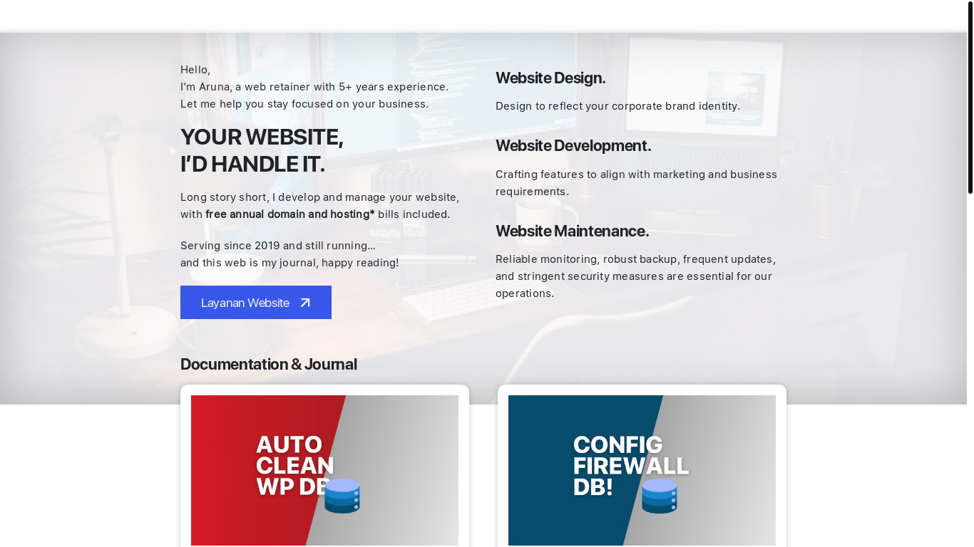 the desktop screenshot of arunajr.com