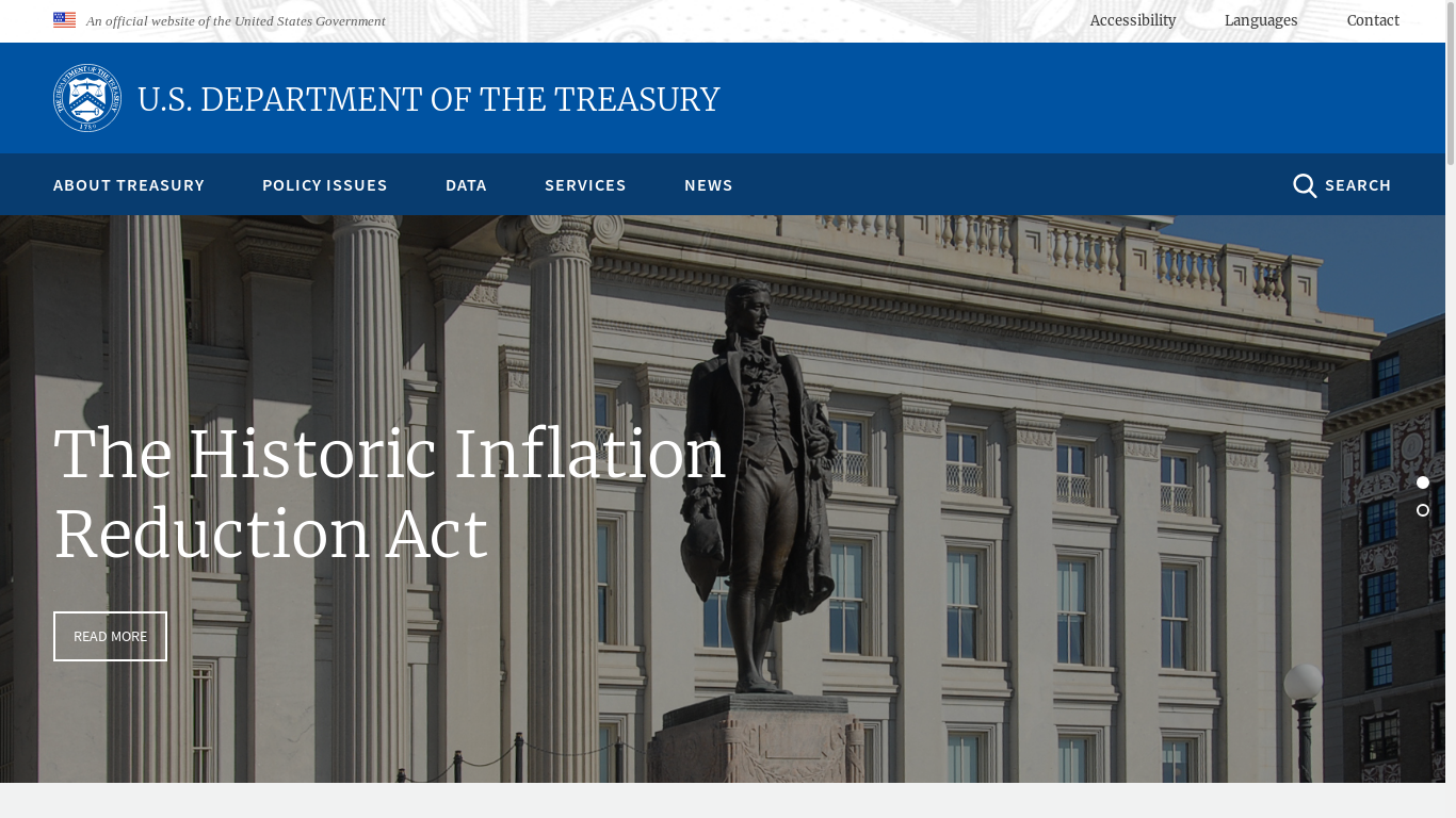 the desktop screenshot of home.treasury.gov
