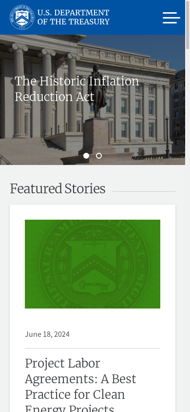 the mobile screenshot of home.treasury.gov