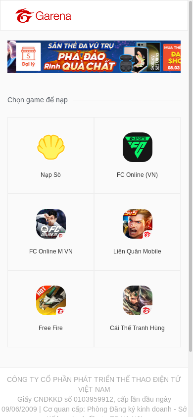 the mobile screenshot of garena.payingame.net