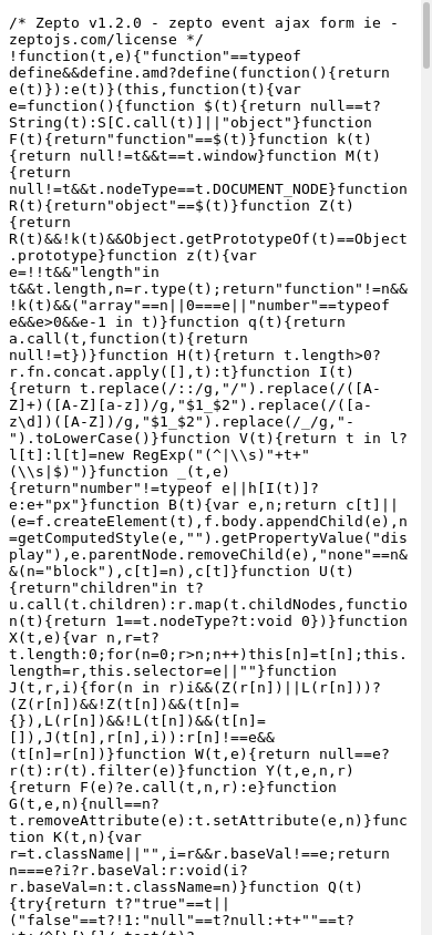 the mobile screenshot of zeptojs.com