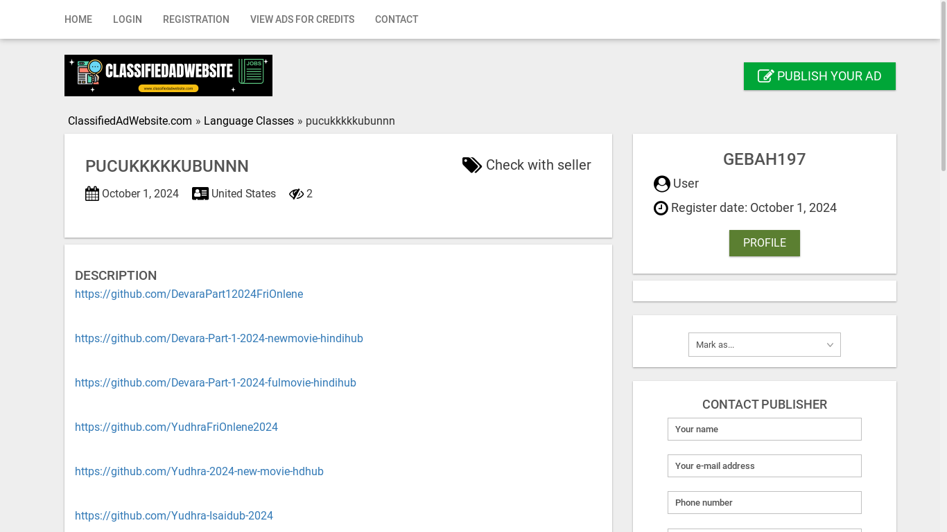 the desktop screenshot of classifiedadwebsite.com