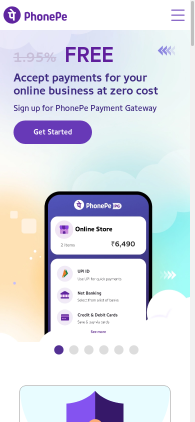 the mobile screenshot of www.phonepe.com