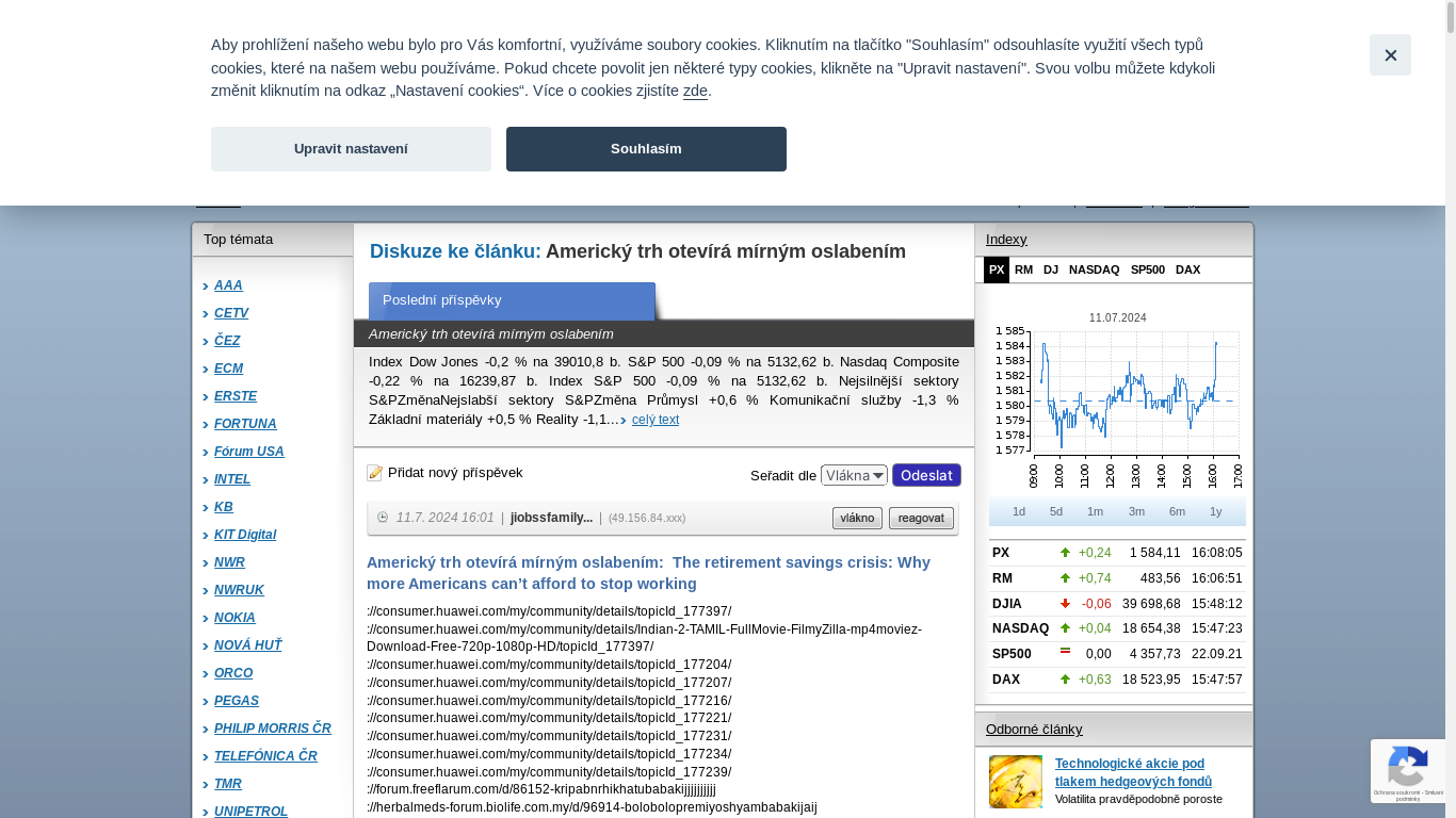 the desktop screenshot of www.akcie.cz