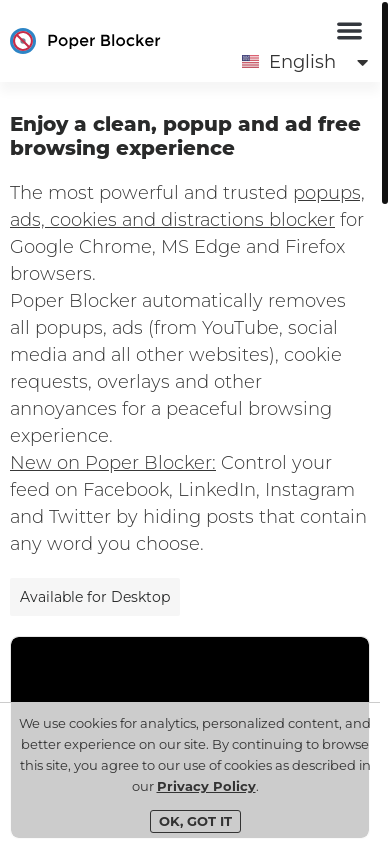 the mobile screenshot of poperblocker.com