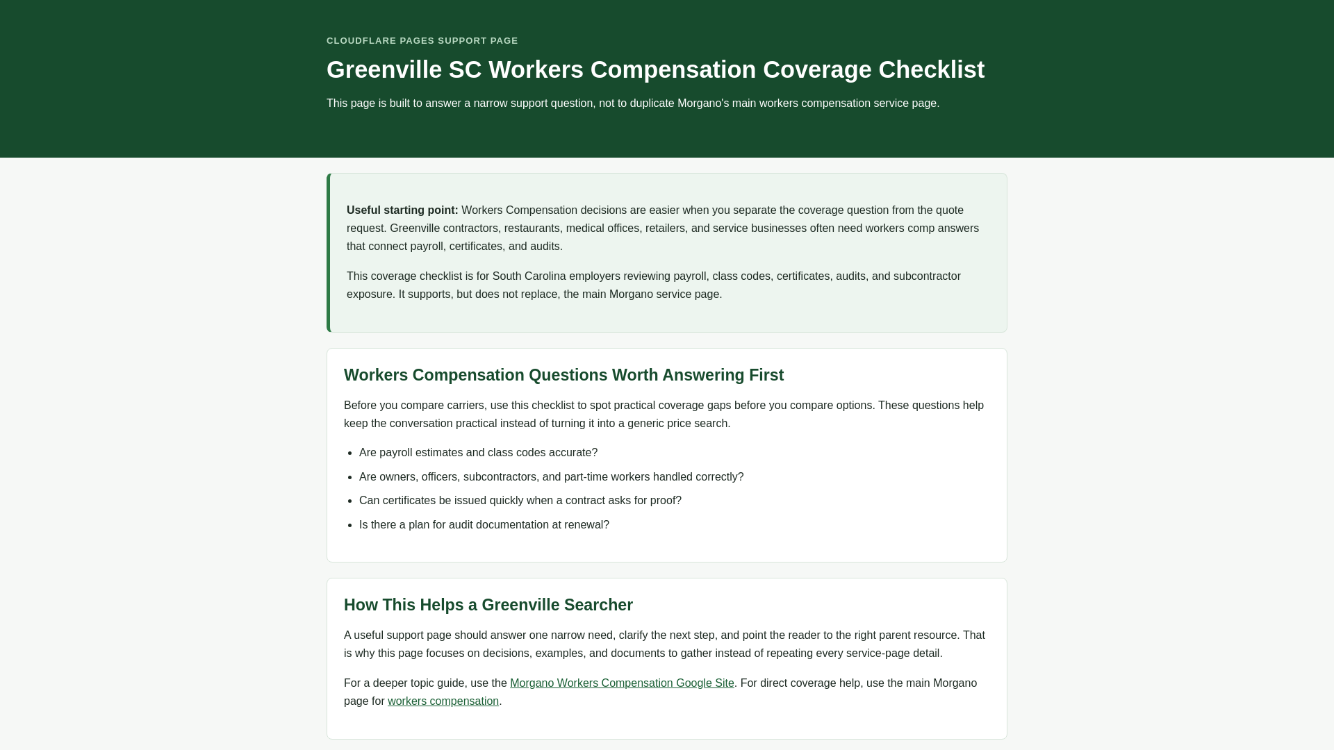 Greenville SC Workers Compensation Coverage Checklist | Morgano Support ...