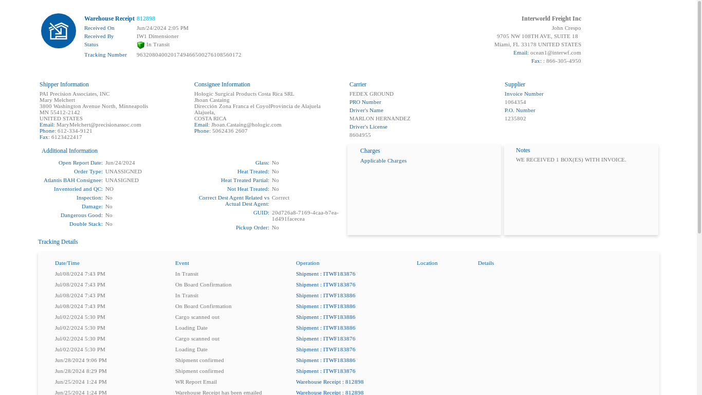the desktop screenshot of transtrack.magaya.net