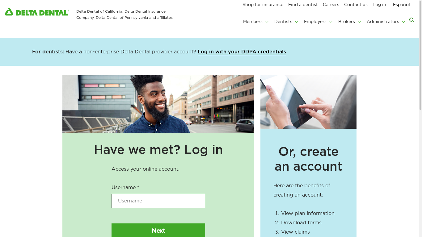 the desktop screenshot of www1.deltadentalins.com
