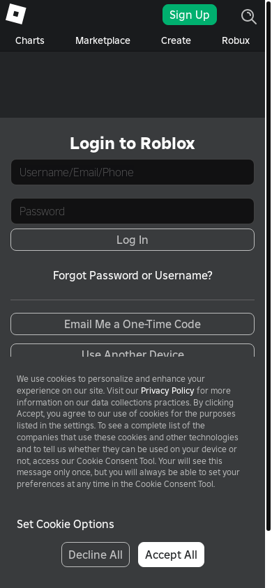 the mobile screenshot of www.roblox.com