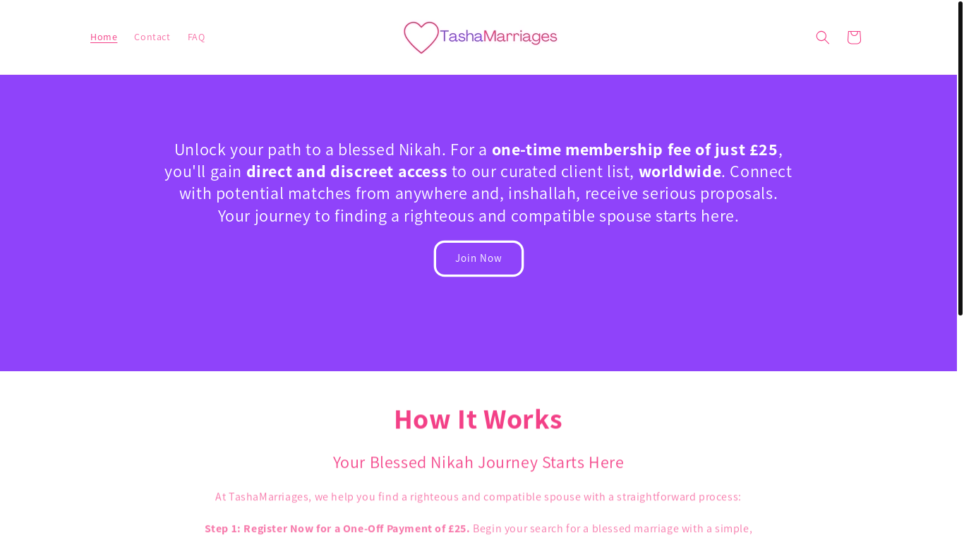 the desktop screenshot of www.tashamarriages.com