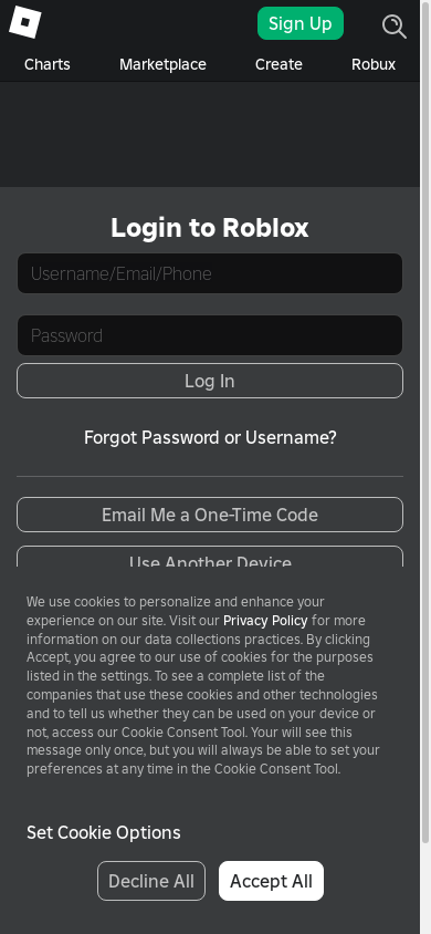 the mobile screenshot of www.roblox.com