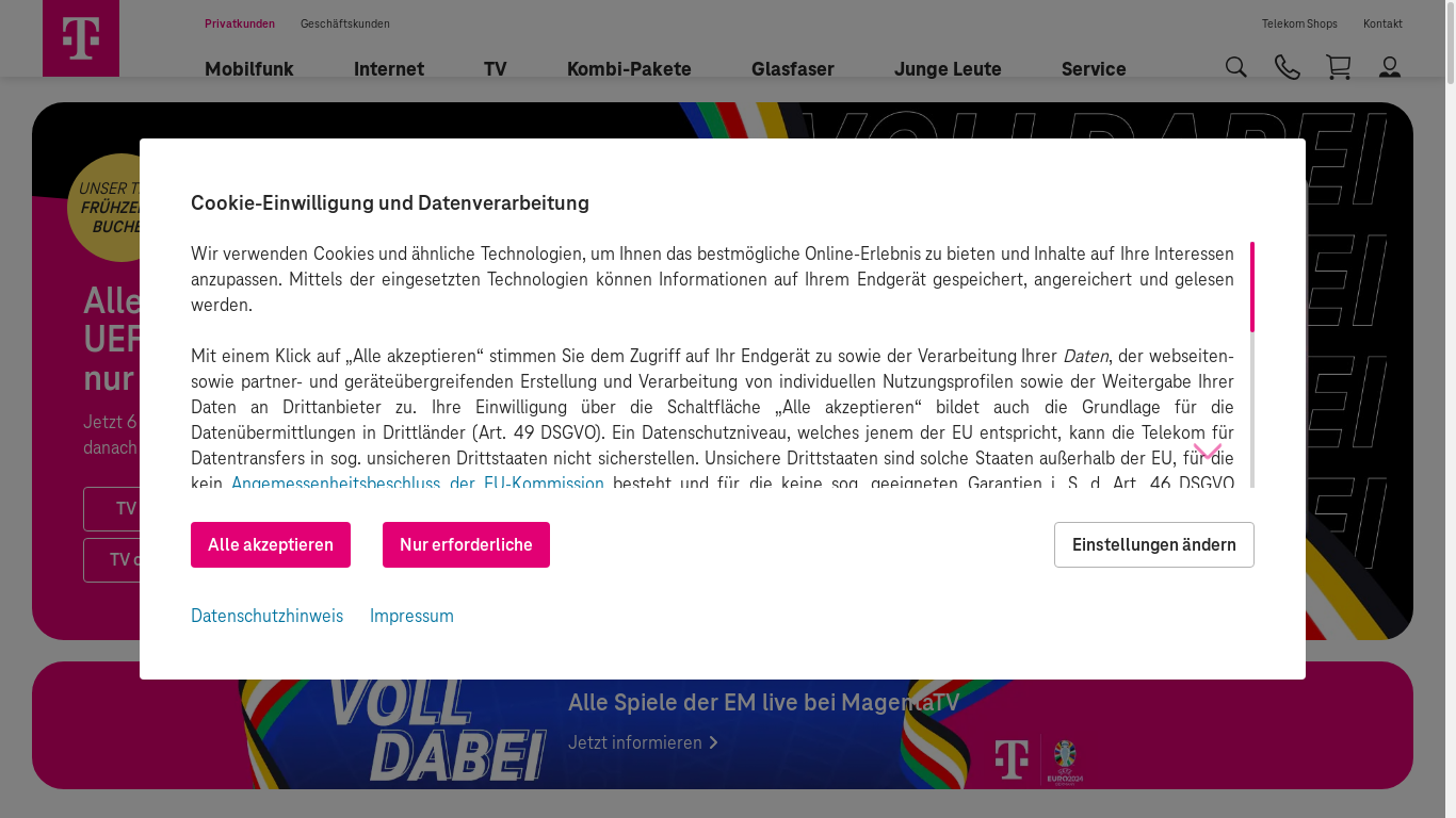 the desktop screenshot of www.telekom.de