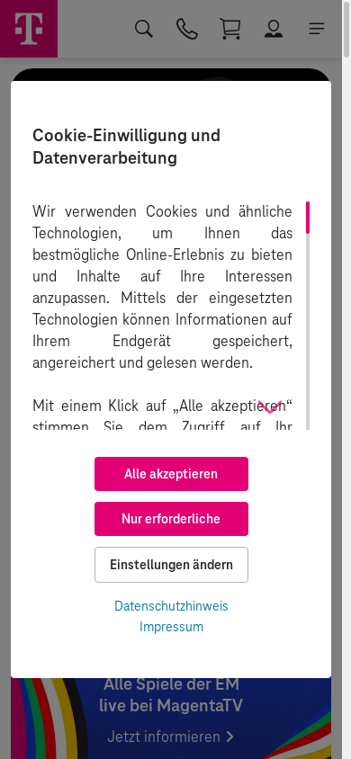 the mobile screenshot of www.telekom.de