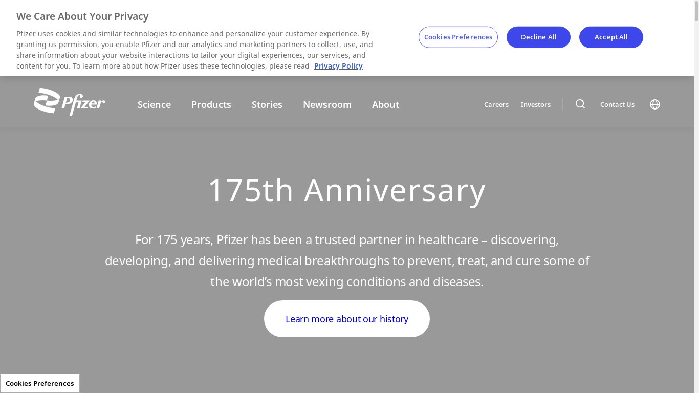 the desktop screenshot of www.pfizer.com