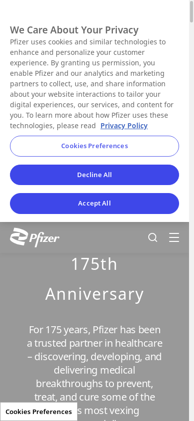 the mobile screenshot of www.pfizer.com