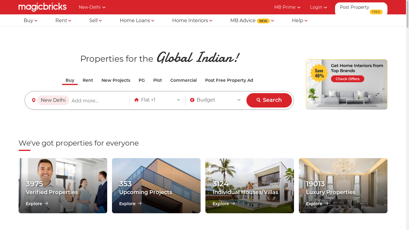 the desktop screenshot of www.magicbricks.com
