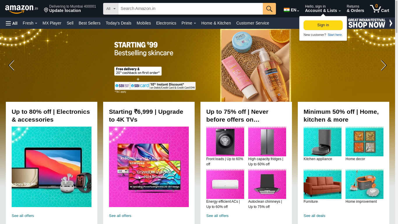 the desktop screenshot of www.amazon.in