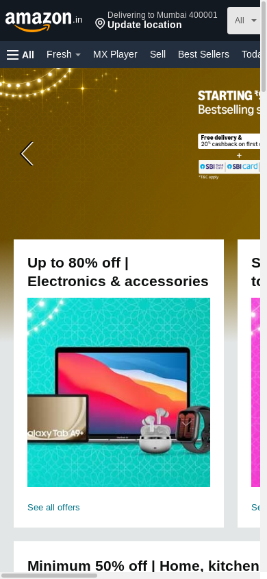 the mobile screenshot of www.amazon.in