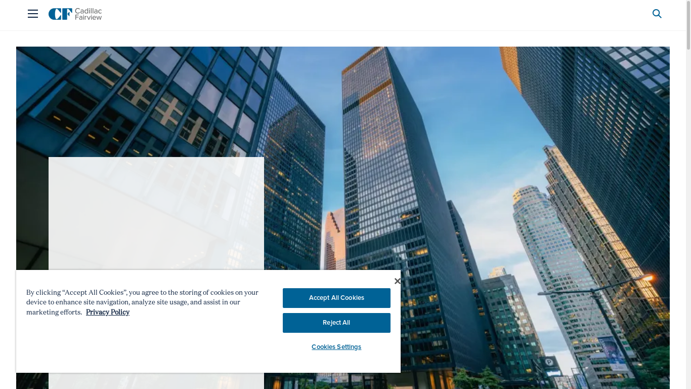 the desktop screenshot of cadillacfairview.com