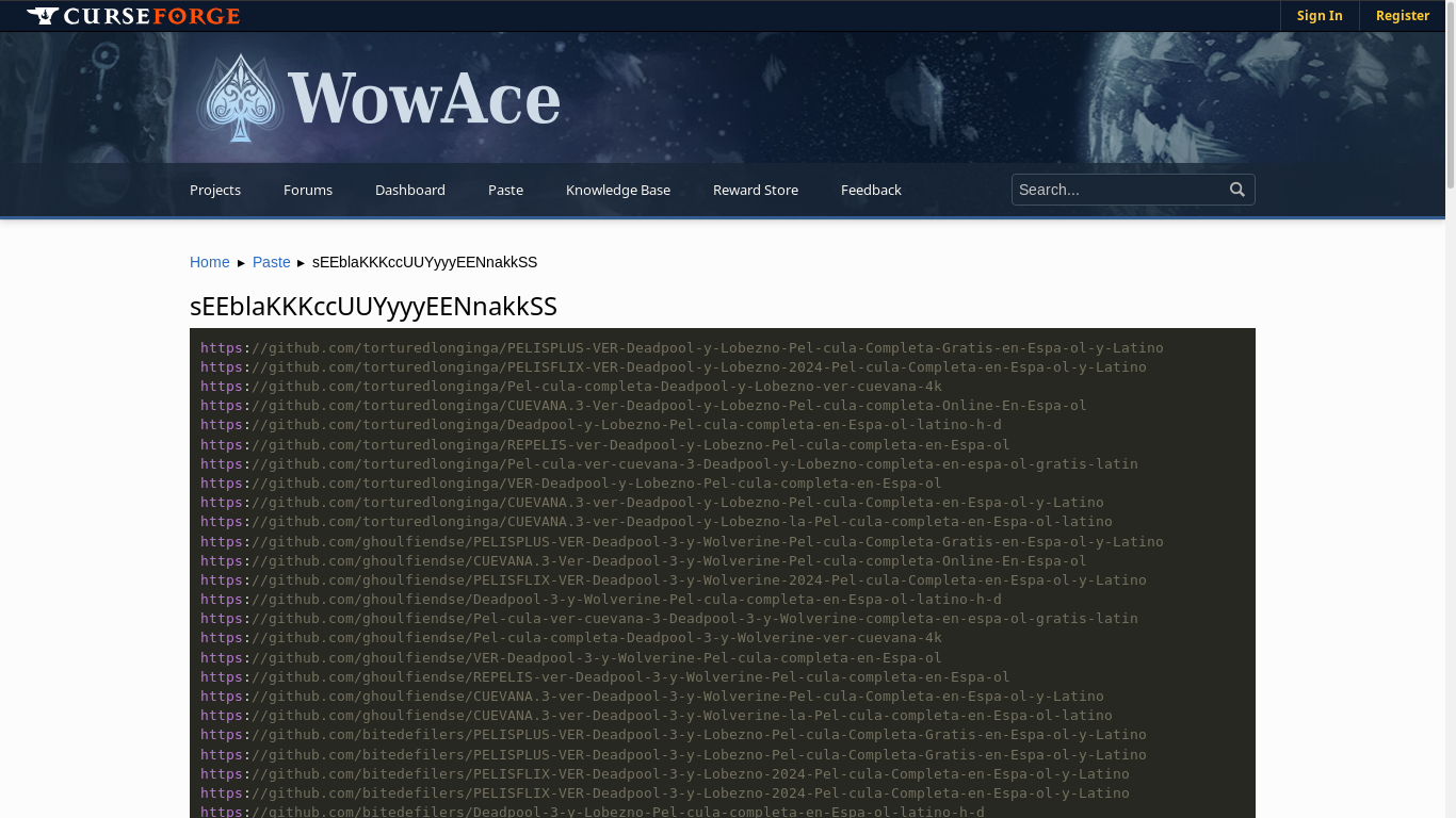 the desktop screenshot of www.wowace.com