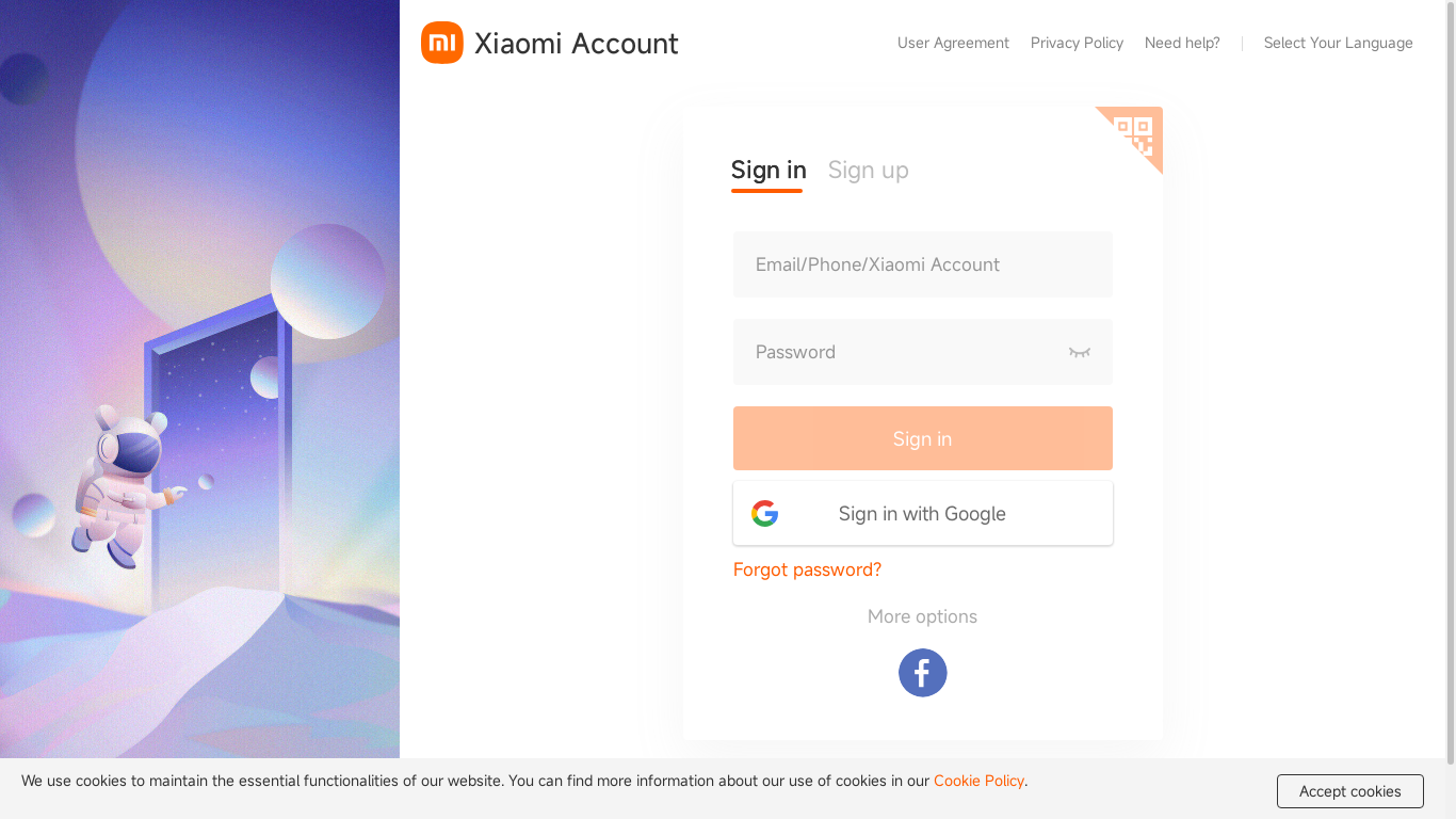 the desktop screenshot of account.xiaomi.com
