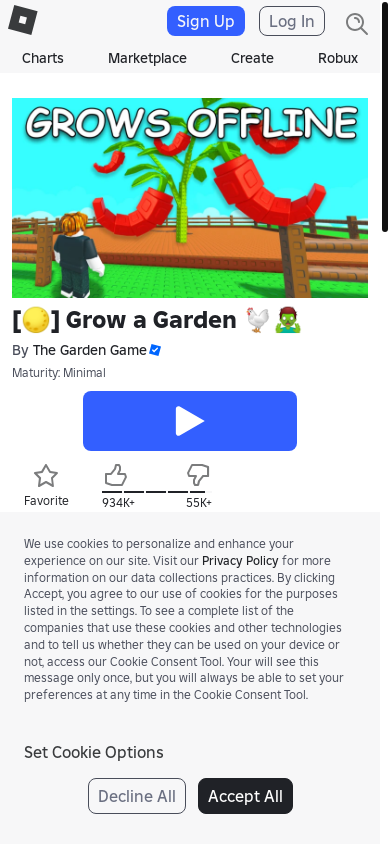 the mobile screenshot of www.roblox.com