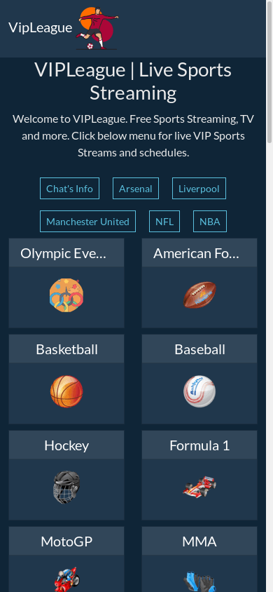 the mobile screenshot of www.vipleague.pm