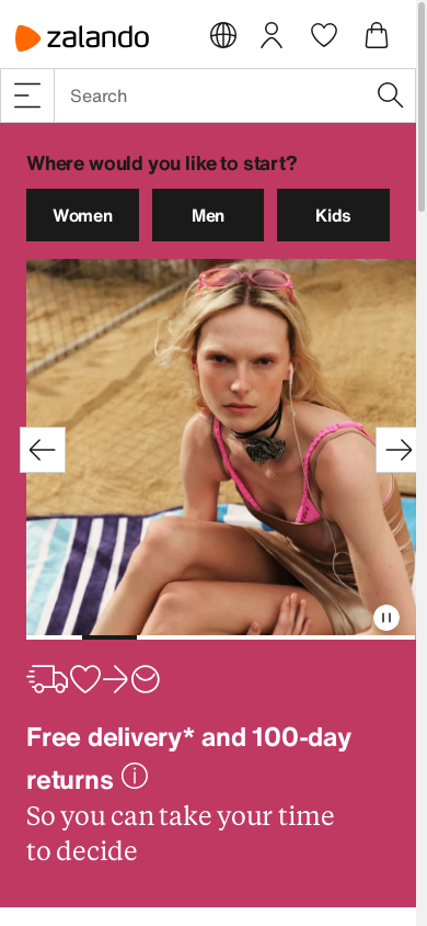 the mobile screenshot of en.zalando.de