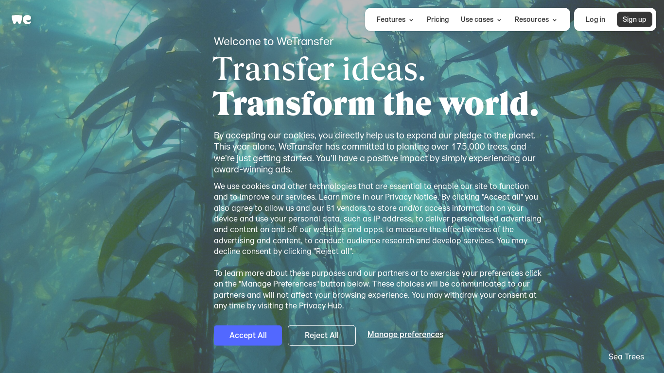 the desktop screenshot of wetransfer.com