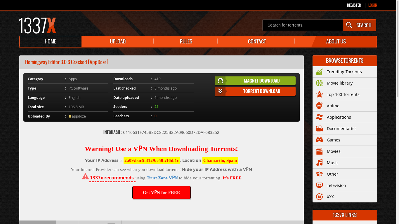 the desktop screenshot of 1337x.to