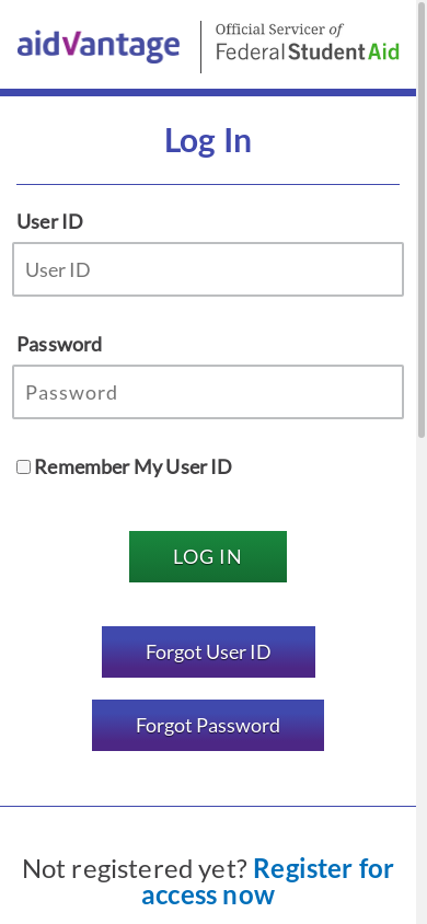 the mobile screenshot of authenticate2.aidvantage.studentaid.gov