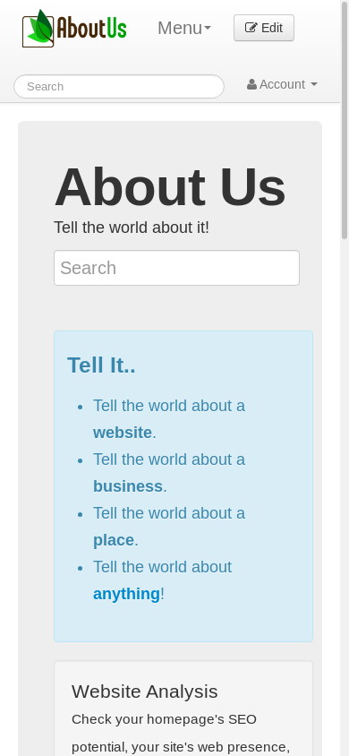 the mobile screenshot of aboutus.com