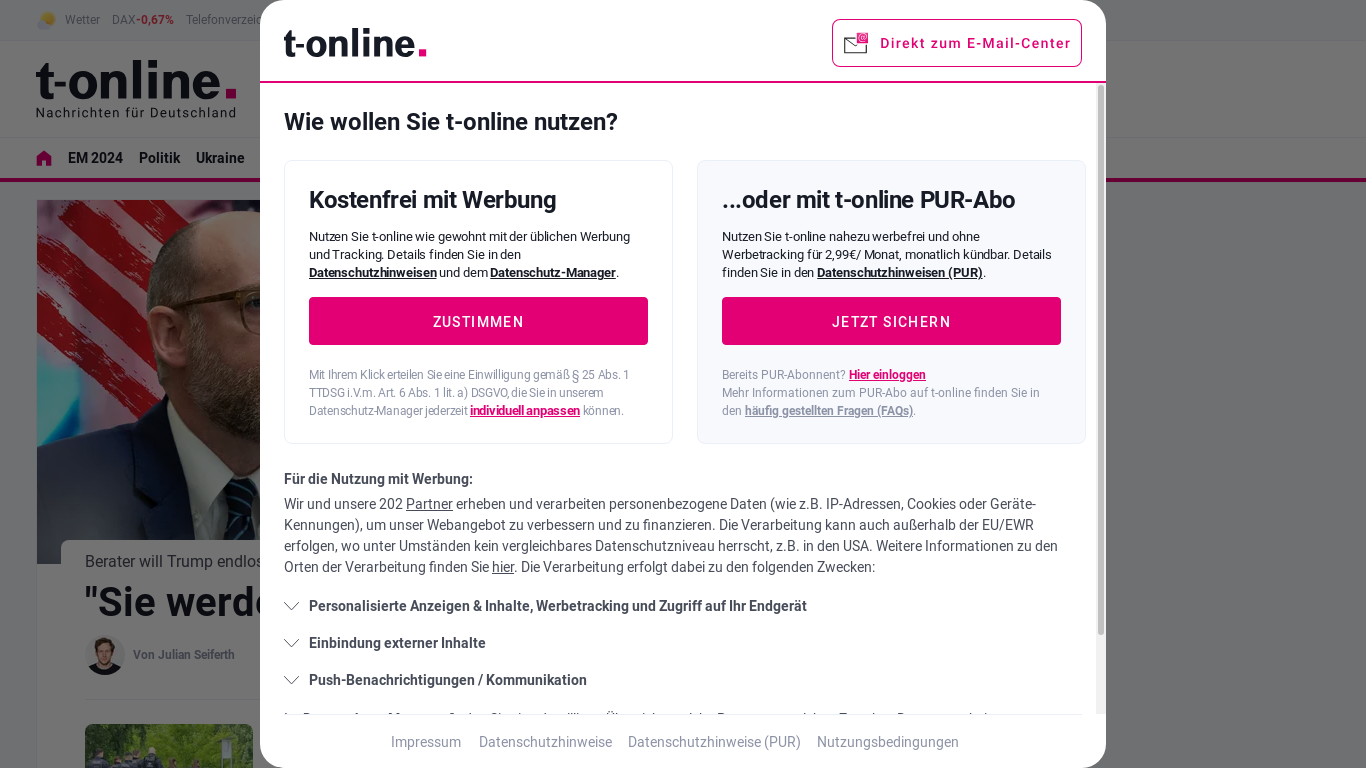 the desktop screenshot of www.t-online.de