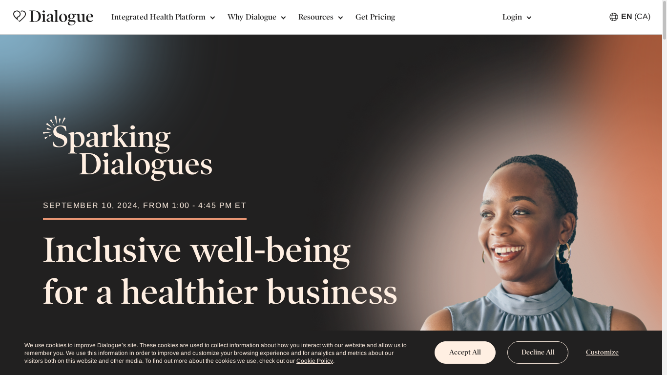 the desktop screenshot of www.dialogue.co