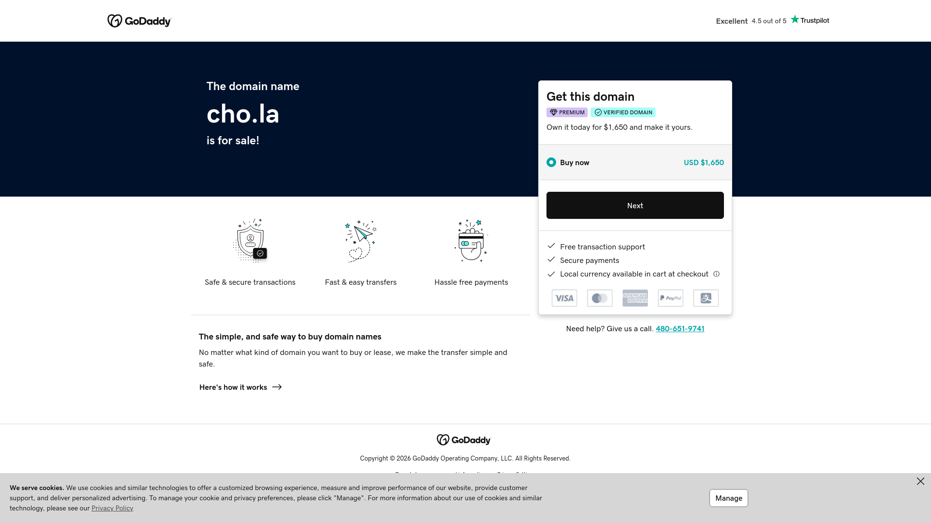 cho.la is for sale — Buy now for $1,650 | GoDaddy - URL Scan Results ...