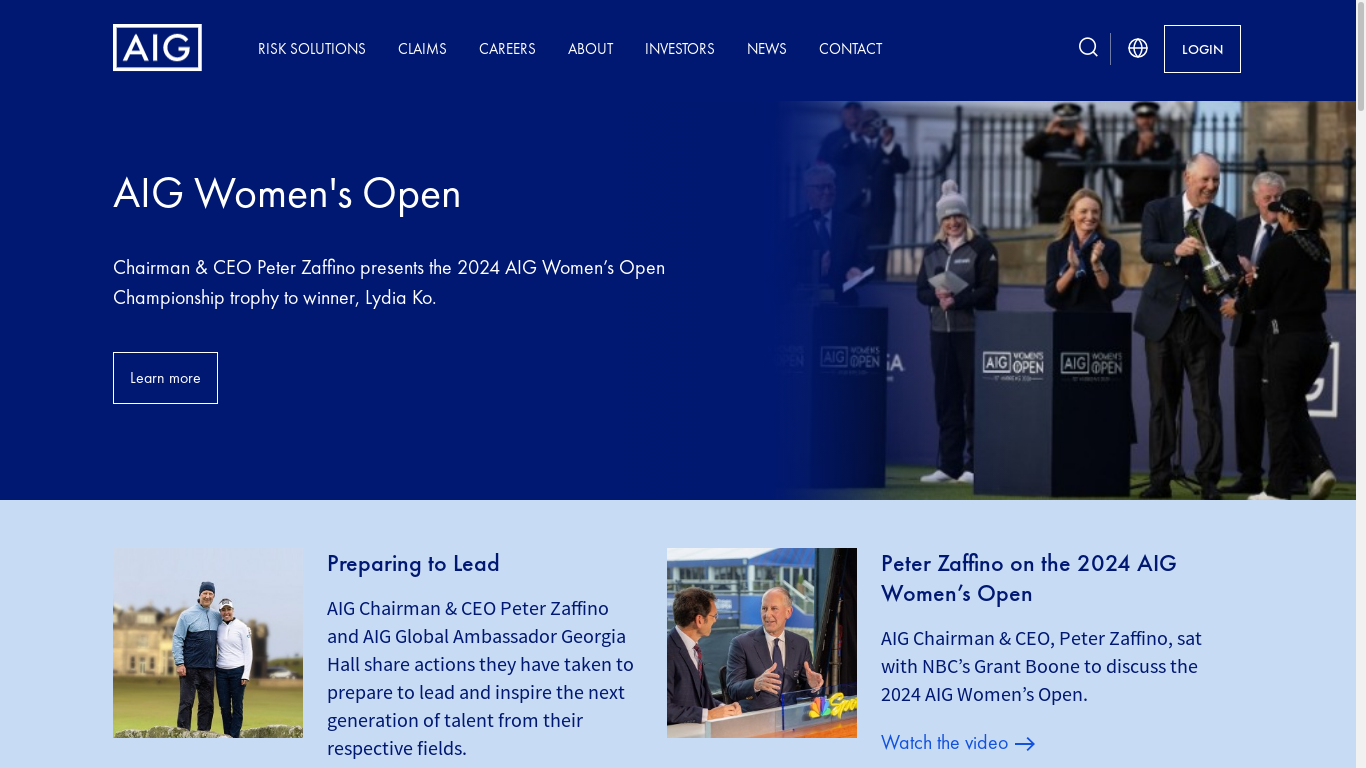 the desktop screenshot of www.aig.com