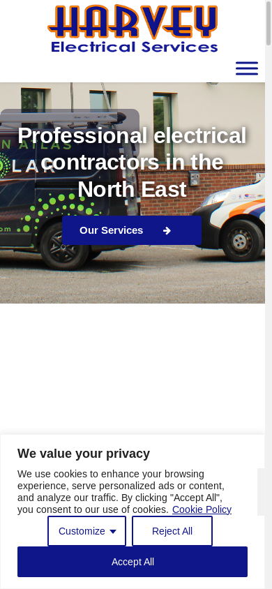 the mobile screenshot of www.harveyelectricalservices.com