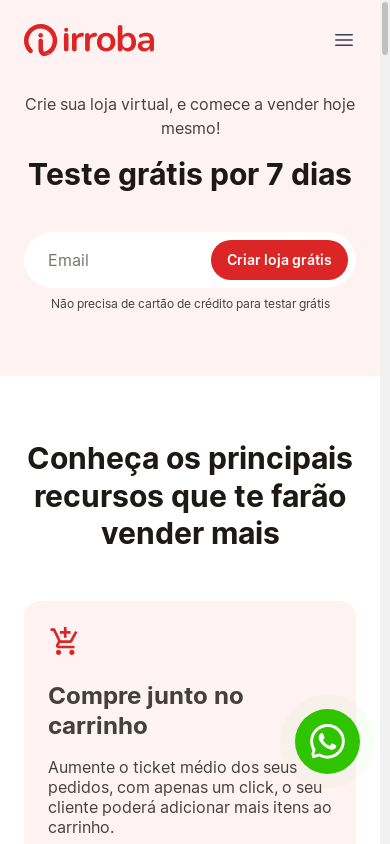 the mobile screenshot of www.irroba.com.br