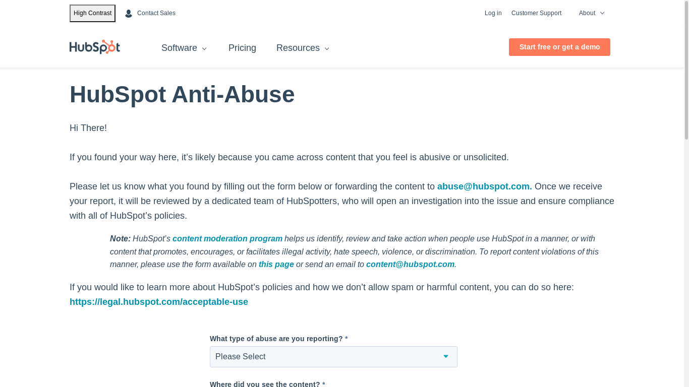 the desktop screenshot of policy.hubspot.com