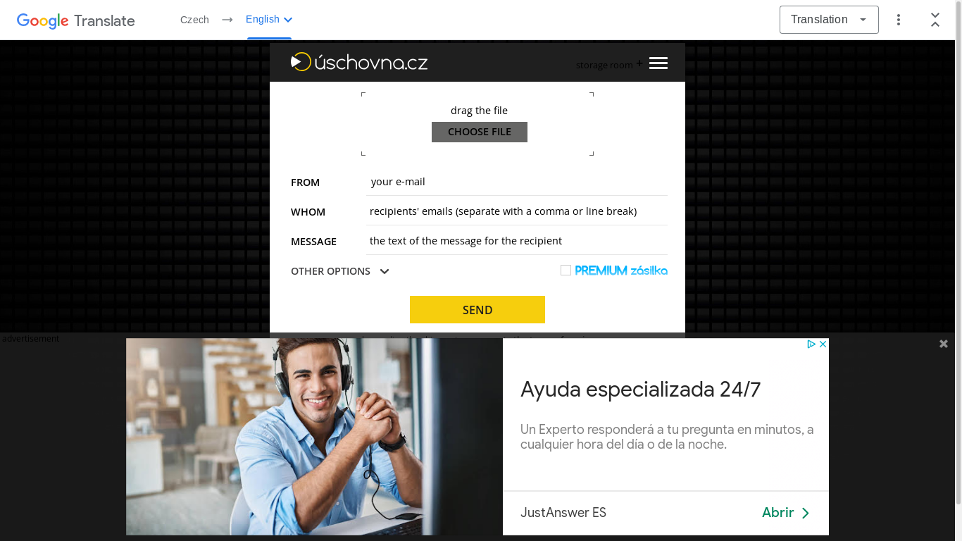 the desktop screenshot of www-uschovna-cz.translate.goog