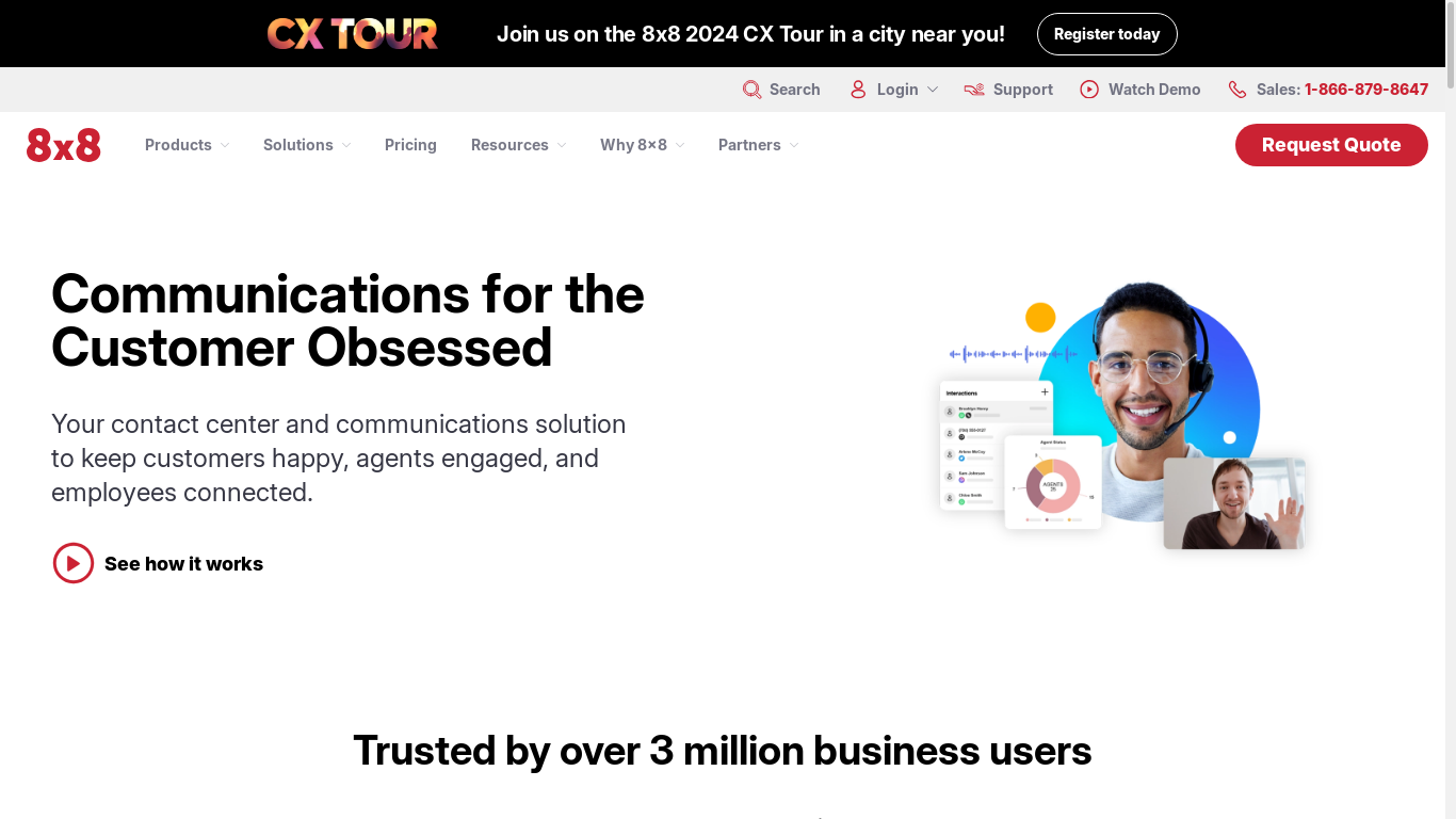 the desktop screenshot of www.8x8.com