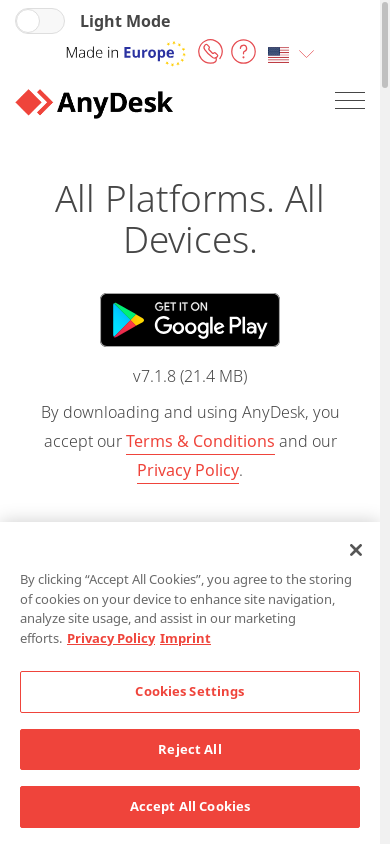 the mobile screenshot of anydesk.com