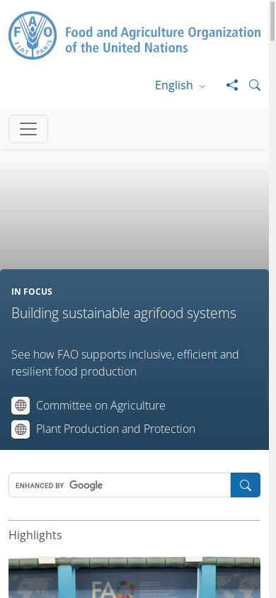 the mobile screenshot of www.fao.org