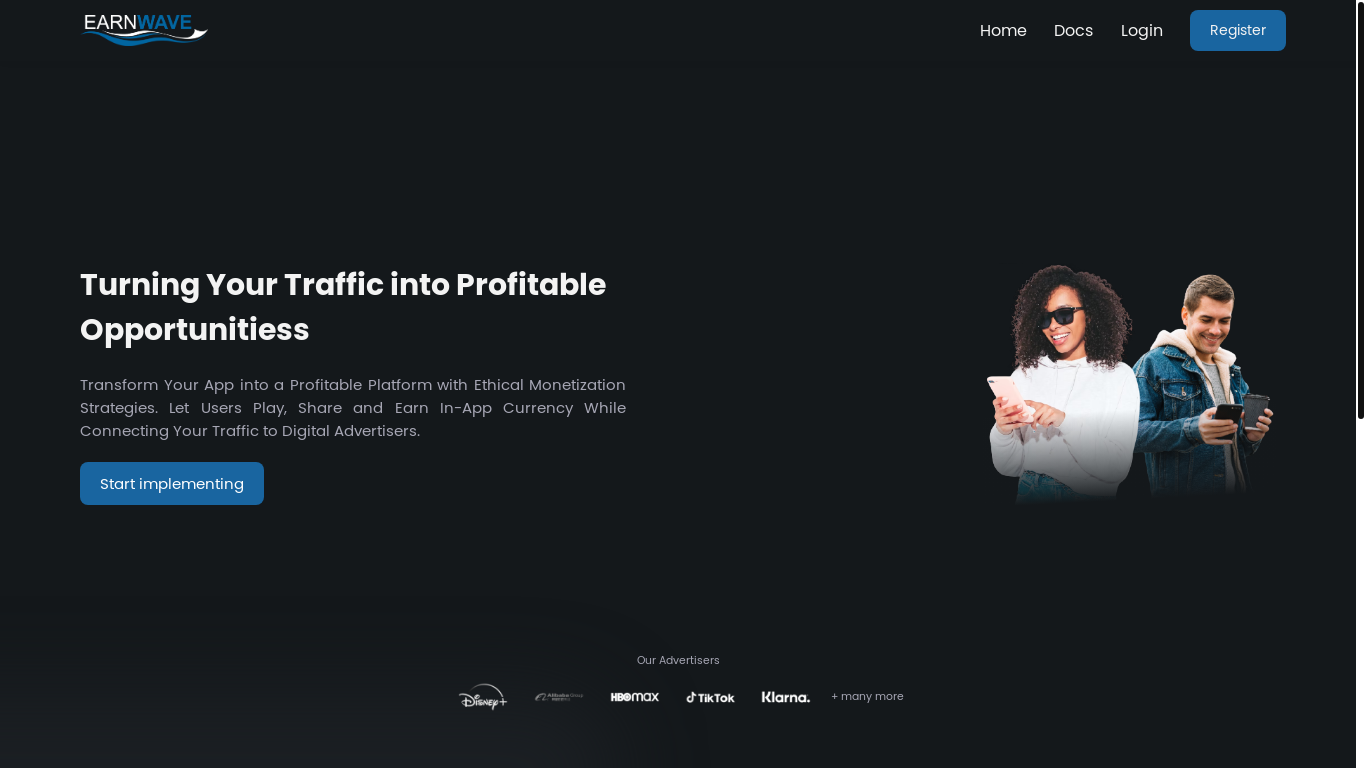 the desktop screenshot of earnwave.io