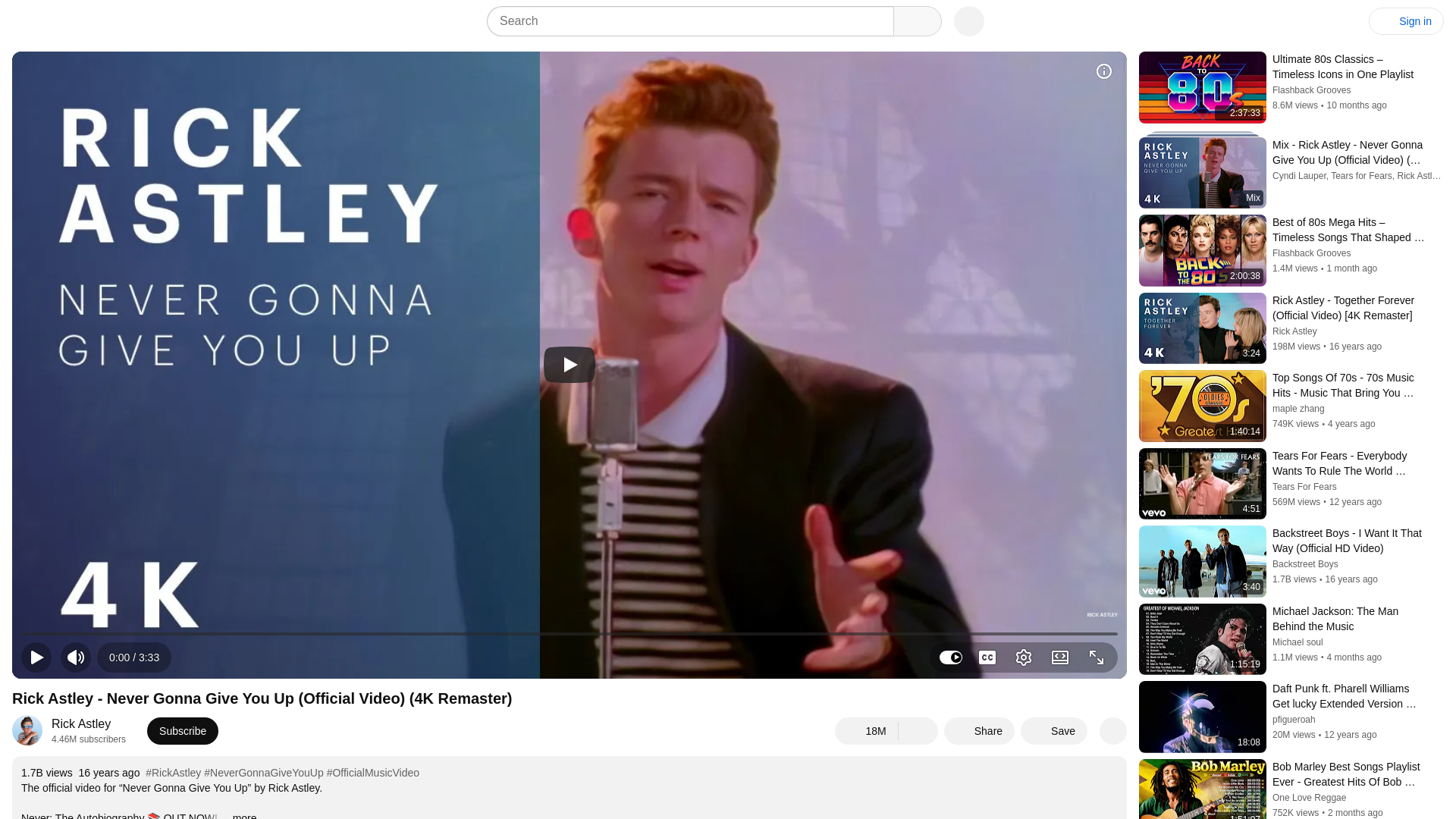 Rick Astley - Never Gonna Give You Up (Official Video) (4K Remaster ...