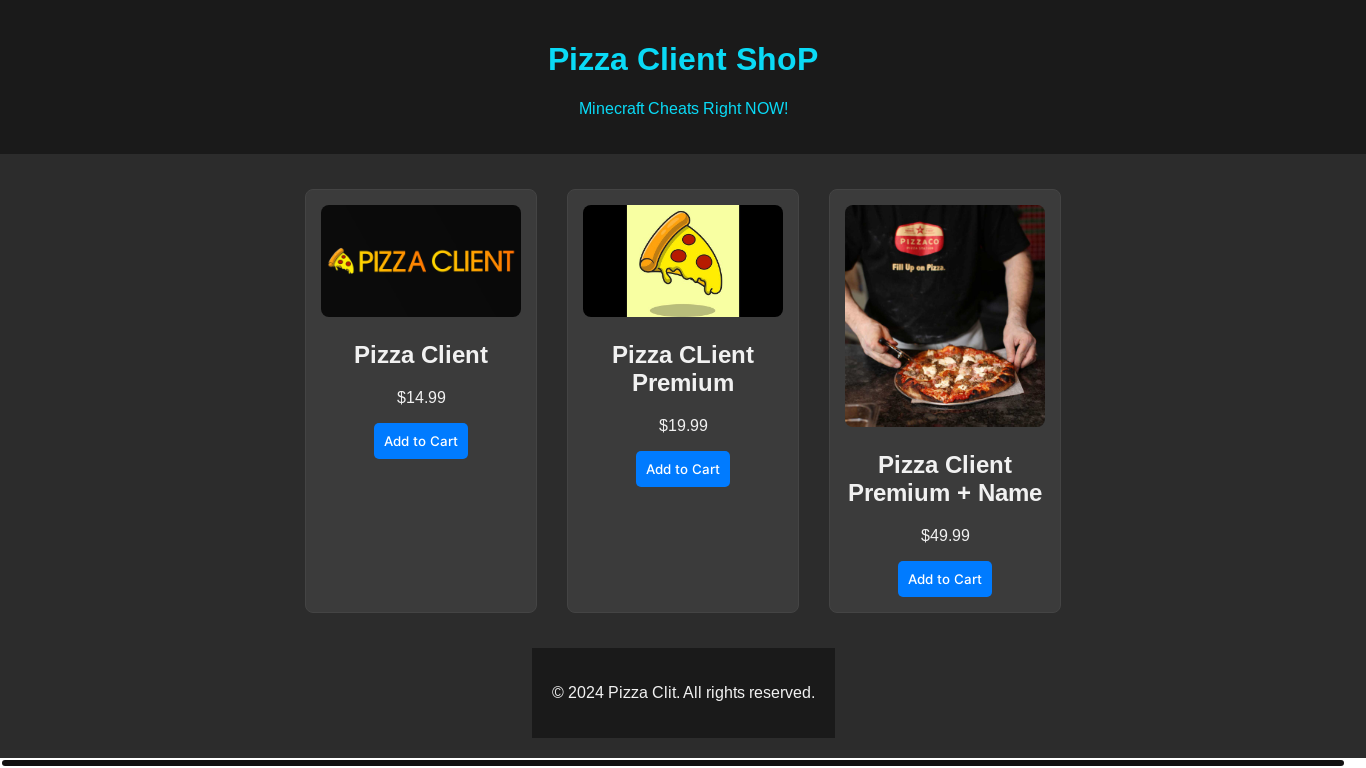 the desktop screenshot of pizzaclient.cc