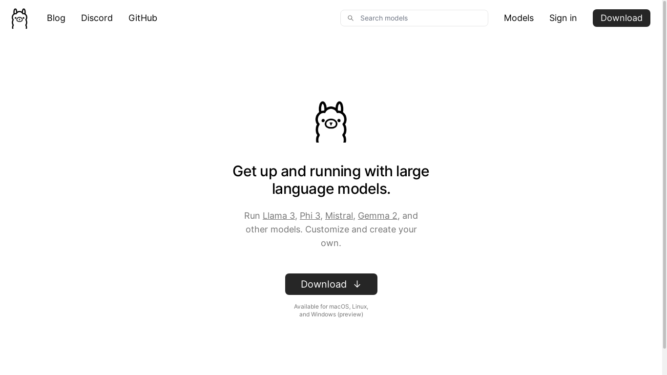 the desktop screenshot of ollama.com