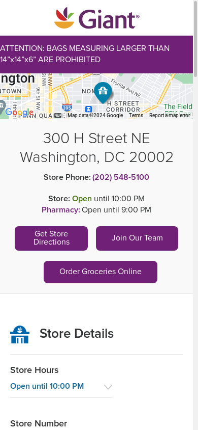 the mobile screenshot of stores.giantfood.com