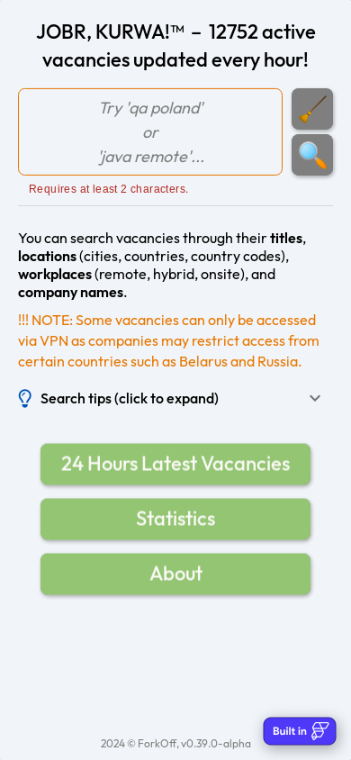 the mobile screenshot of jobrkurwa.flutterflow.app